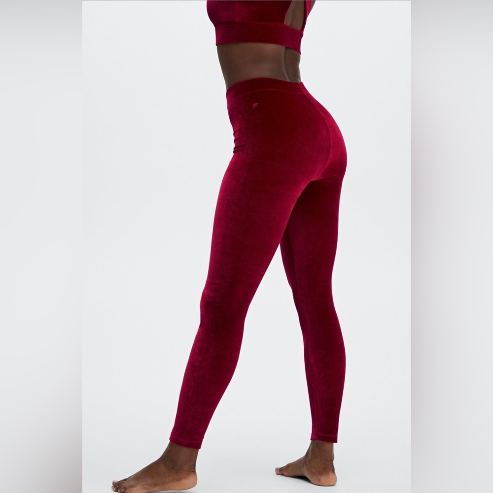 Cherry Burst Red Velour Leggings